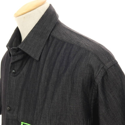 【中古】エンポリオ アルマーニ EMPORIO ARMANI コットン オーバーフィット 半袖シャツ ブラックxネオングリーン【サイズS】【 状態ランクB 】【 メンズ 】