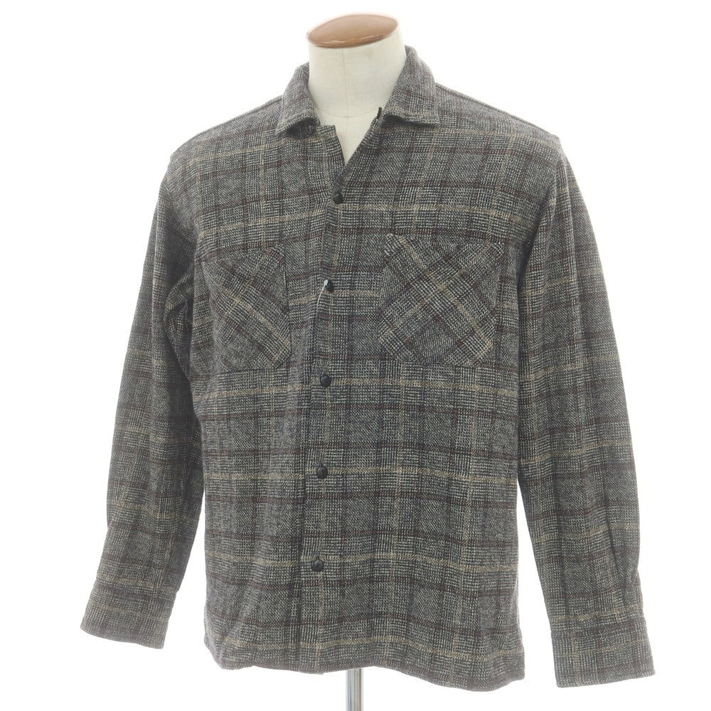 【中古】モヒート MOJITO コットン チェック オープンカラー カジュアルシャツ グレー系xブラウン【 M 】【 状態ランクB 】【 メンズ 】