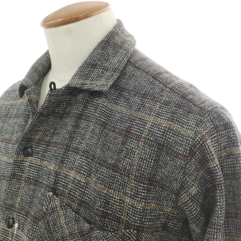 【中古】モヒート MOJITO コットン チェック オープンカラー カジュアルシャツ グレー系xブラウン【 M 】【 状態ランクB 】【 メンズ 】