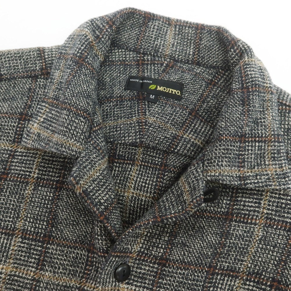 【中古】モヒート MOJITO コットン チェック オープンカラー カジュアルシャツ グレー系xブラウン【 M 】【 状態ランクB 】【 メンズ 】
