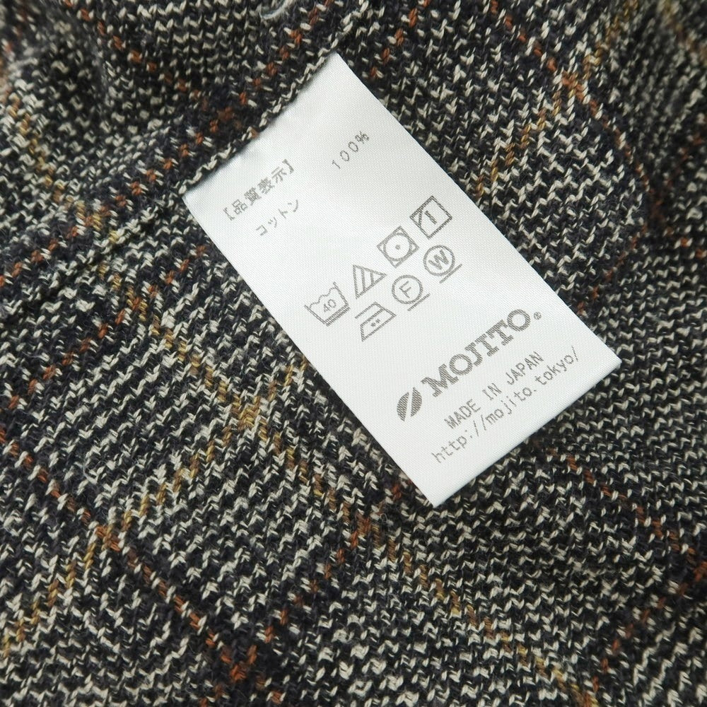 【中古】モヒート MOJITO コットン チェック オープンカラー カジュアルシャツ グレー系xブラウン【 M 】【 状態ランクB 】【 メンズ 】