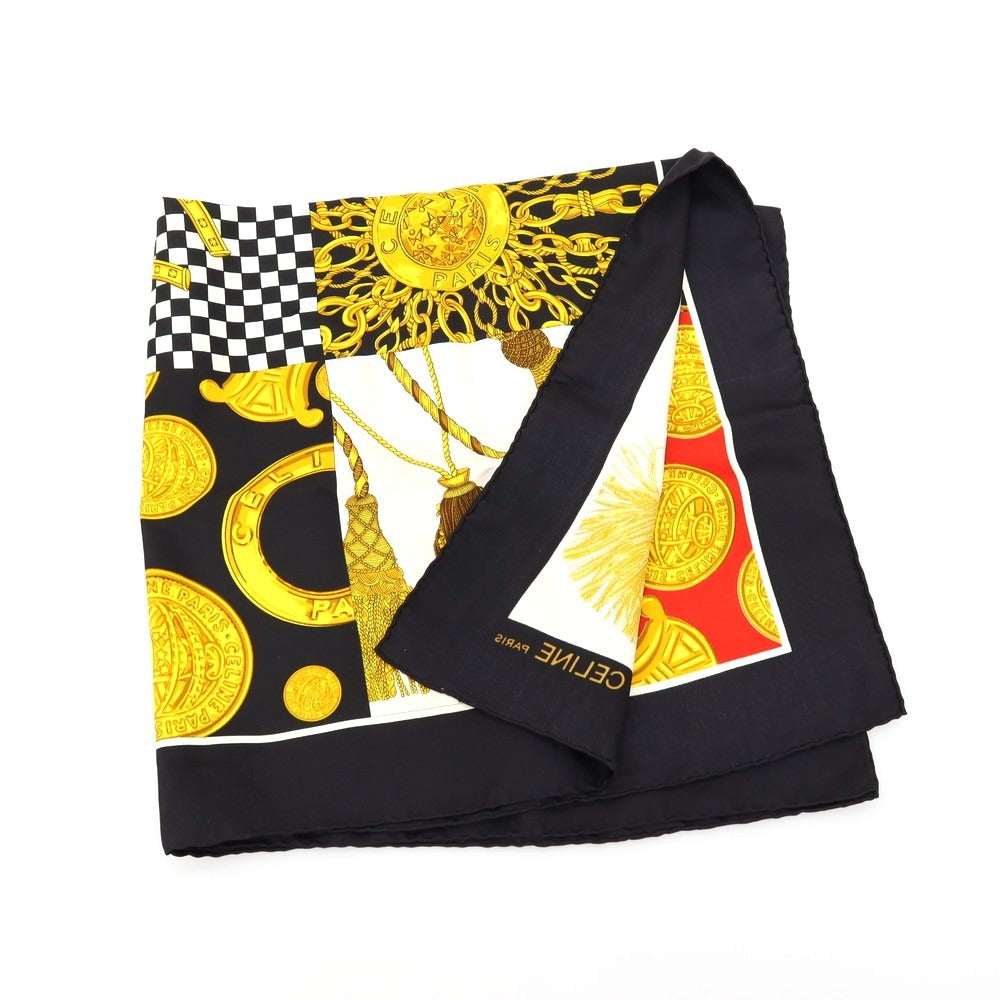 【中古】セリーヌ CELINE シルク スカーフ ブラックxホワイト【 状態ランクB 】【 ユニセックス 】