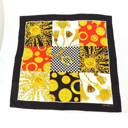 【中古】セリーヌ CELINE シルク スカーフ ブラックxホワイト【 状態ランクB 】【 ユニセックス 】