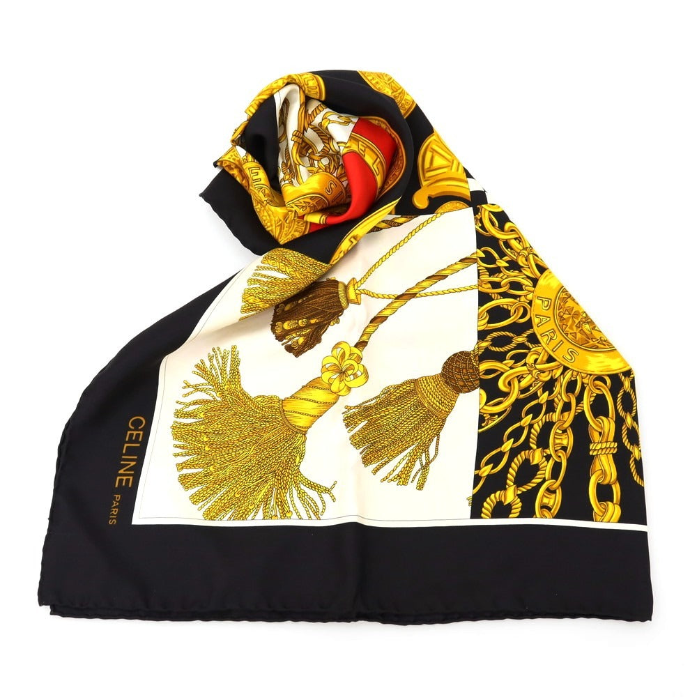 【中古】セリーヌ CELINE シルク スカーフ ブラックxホワイト【 状態ランクB 】【 ユニセックス 】