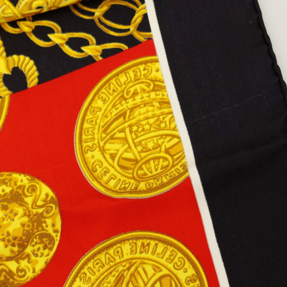 【中古】セリーヌ CELINE シルク スカーフ ブラックxホワイト【 状態ランクB 】【 ユニセックス 】