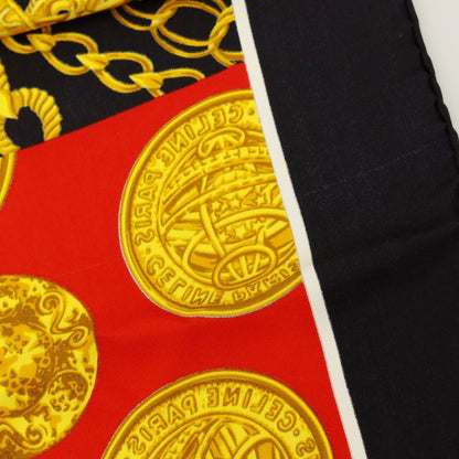 【中古】セリーヌ CELINE シルク スカーフ ブラックxホワイト【 状態ランクB 】【 ユニセックス 】