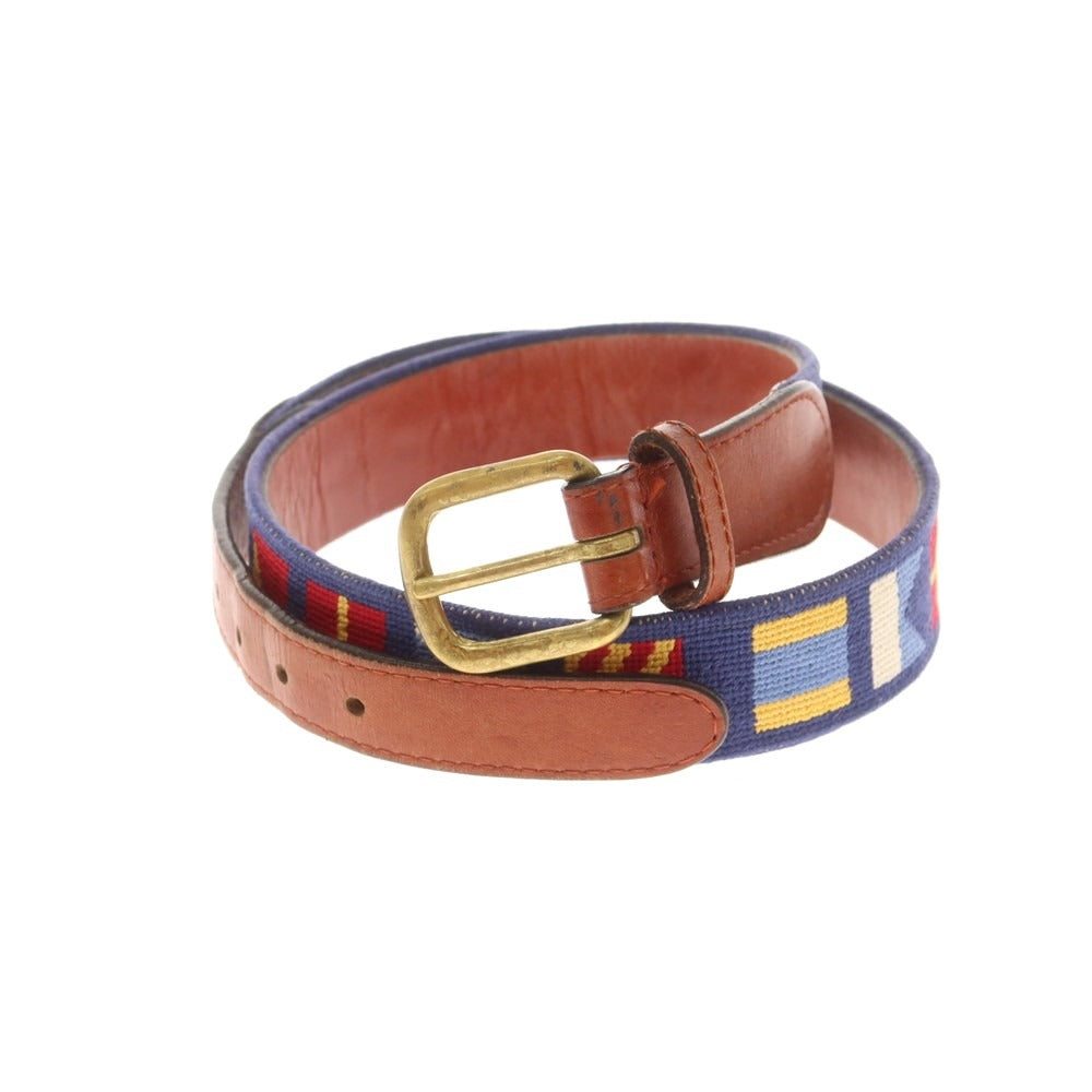 【中古】スマザーズ&amp;ブランソン Smathers&amp;Branson レザー×キャンバス ベルト ネイビーxブラウン【 32 】【 状態ランクC 】【 メンズ 】