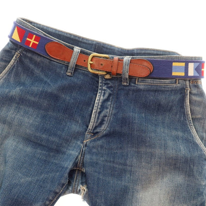 【中古】スマザーズ&amp;ブランソン Smathers&amp;Branson レザー×キャンバス ベルト ネイビーxブラウン【 32 】【 状態ランクC 】【 メンズ 】
