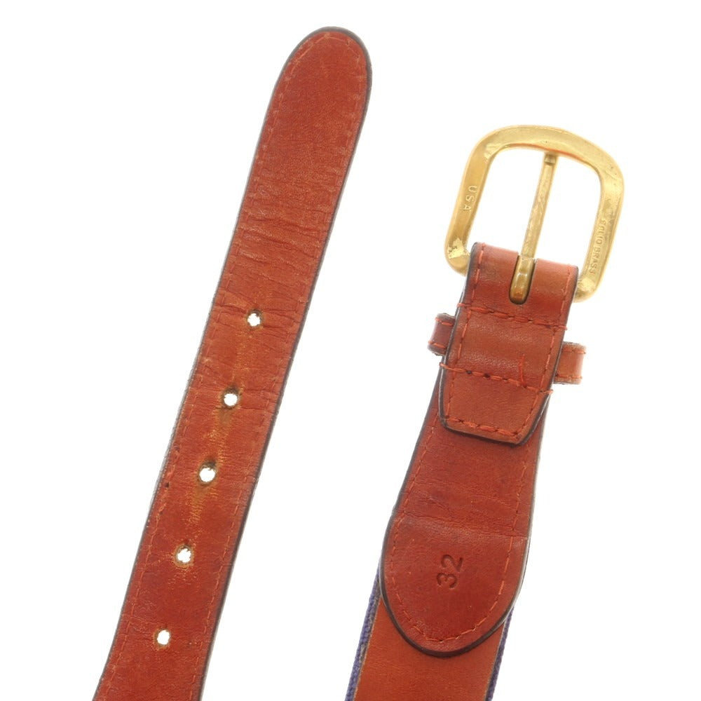 【中古】スマザーズ&amp;ブランソン Smathers&amp;Branson レザー×キャンバス ベルト ネイビーxブラウン【 32 】【 状態ランクC 】【 メンズ 】