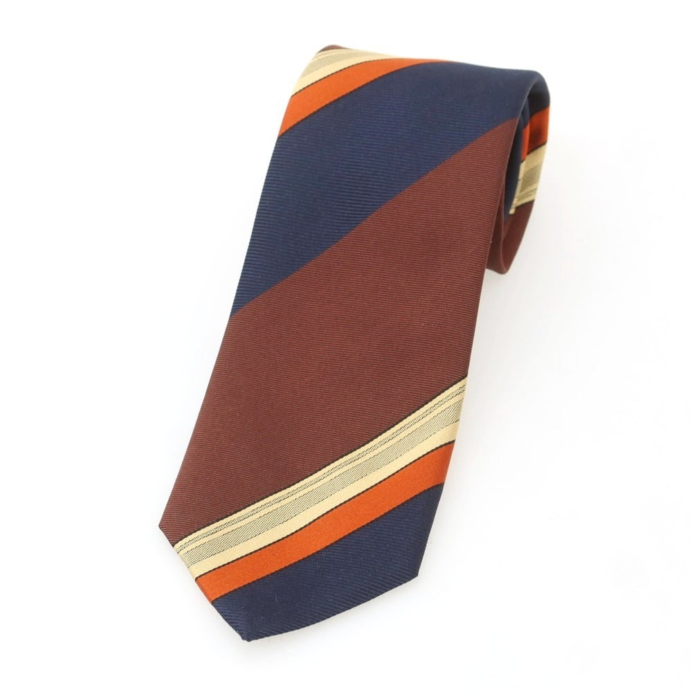 【中古】フランコバッシ FRANCO BASSI シルク ストライプ柄ネクタイ ネイビーxブラウン【 状態ランクB 】【 メンズ 】
