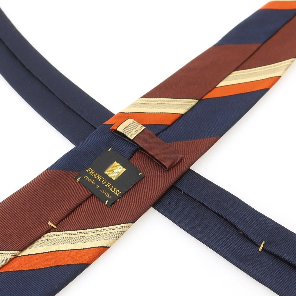 【中古】フランコバッシ FRANCO BASSI シルク ストライプ柄ネクタイ ネイビーxブラウン【 状態ランクB 】【 メンズ 】