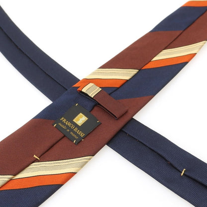 【中古】フランコバッシ FRANCO BASSI シルク ストライプ柄ネクタイ ネイビーxブラウン【 状態ランクB 】【 メンズ 】