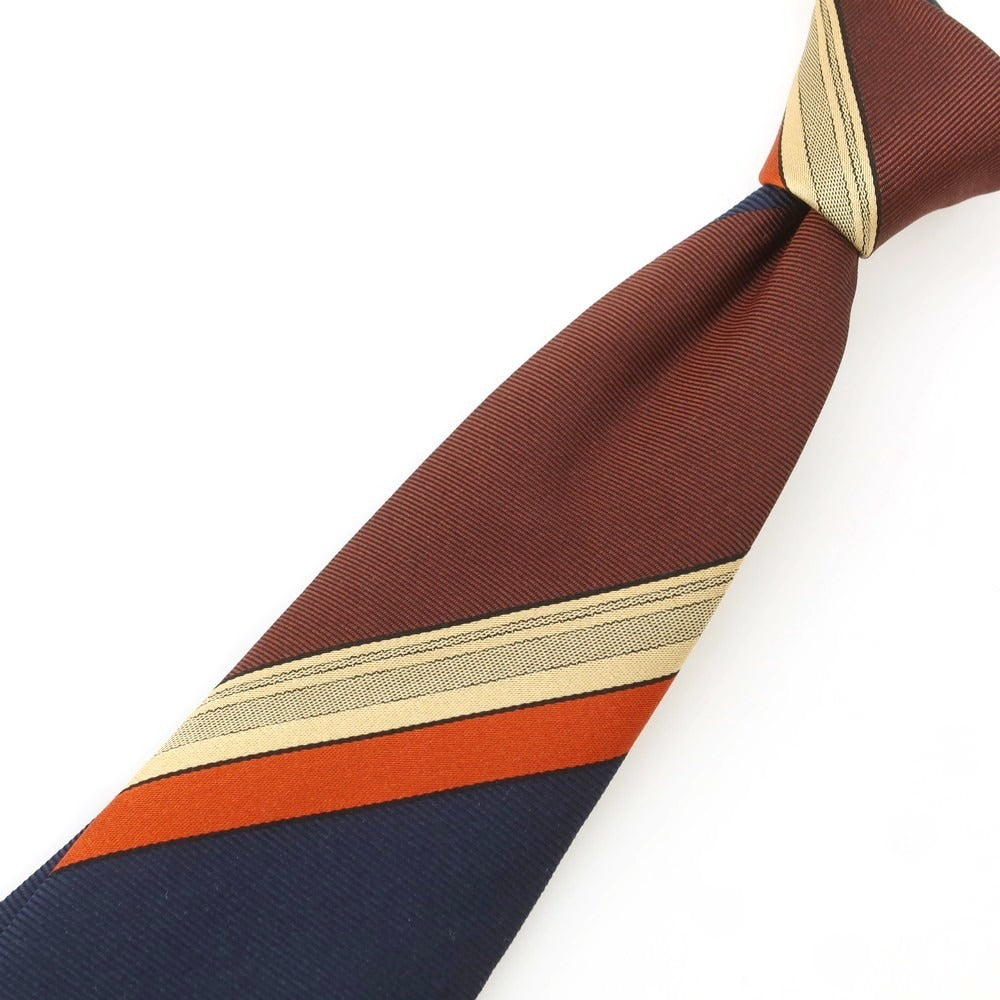 【中古】フランコバッシ FRANCO BASSI シルク ストライプ柄ネクタイ ネイビーxブラウン【 状態ランクB 】【 メンズ 】