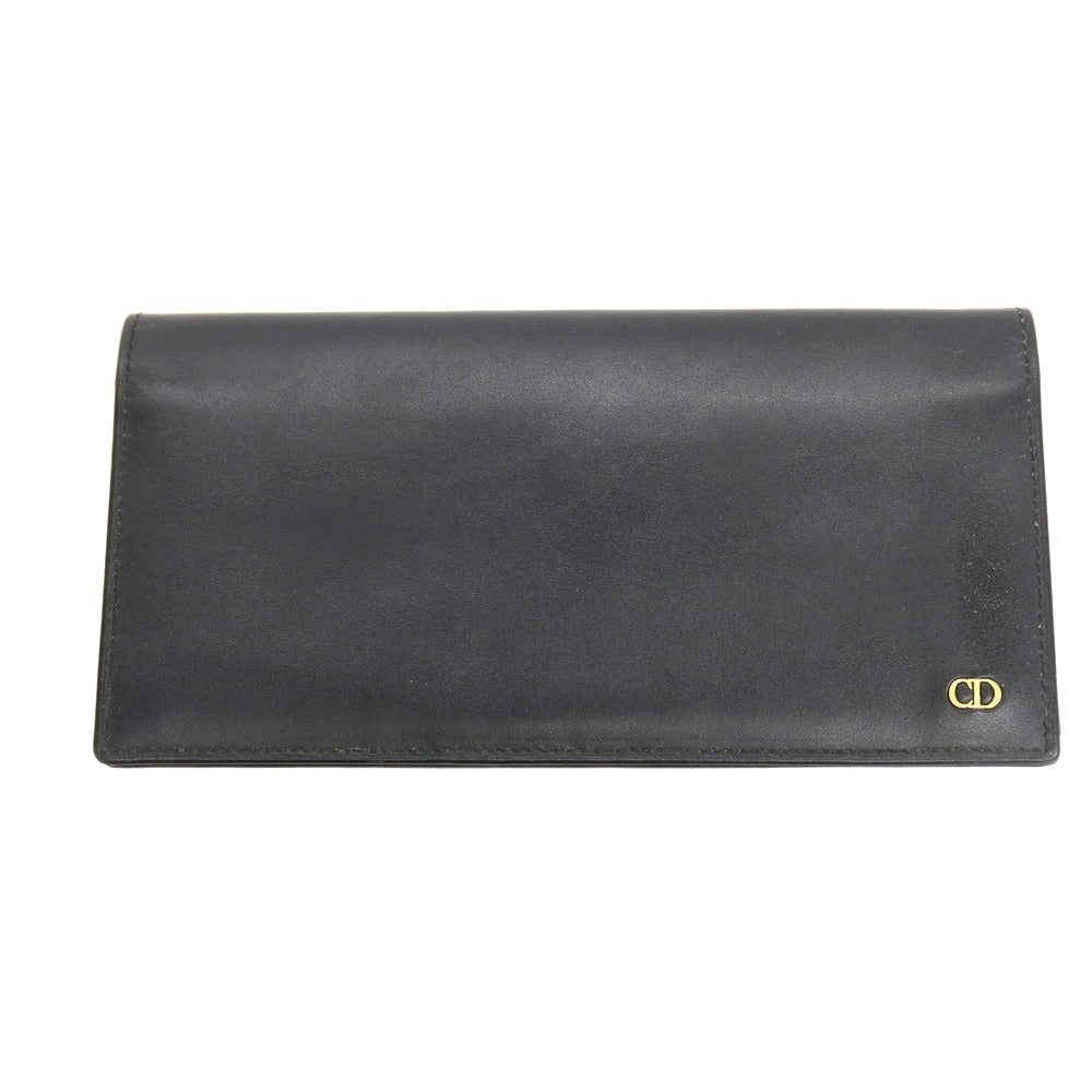 【中古】クリスチャンディオール Christian Dior レザー 二つ折り 長財布 ブラック【 状態ランクC 】【 メンズ 】
