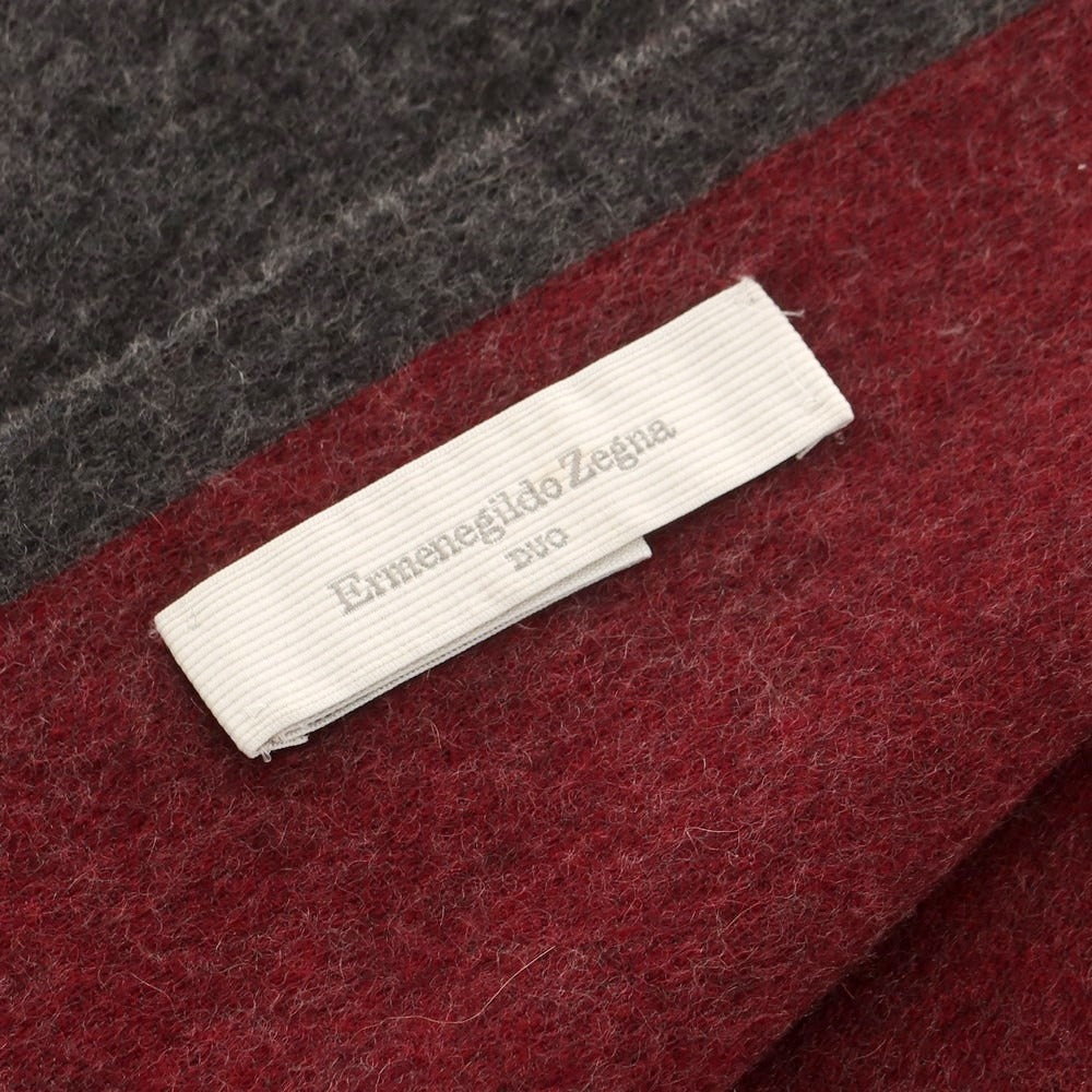 【中古】エルメネジルドゼニア Ermenegildo Zegna カシミヤ マフラー グレーxワインレッド【 状態ランクD 】【 メンズ 】