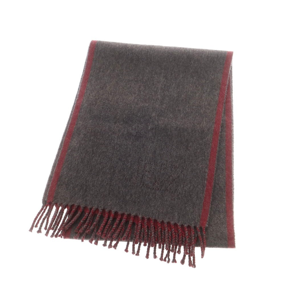 【中古】エルメネジルドゼニア Ermenegildo Zegna カシミヤ マフラー グレーxワインレッド【 状態ランクD 】【 メンズ 】