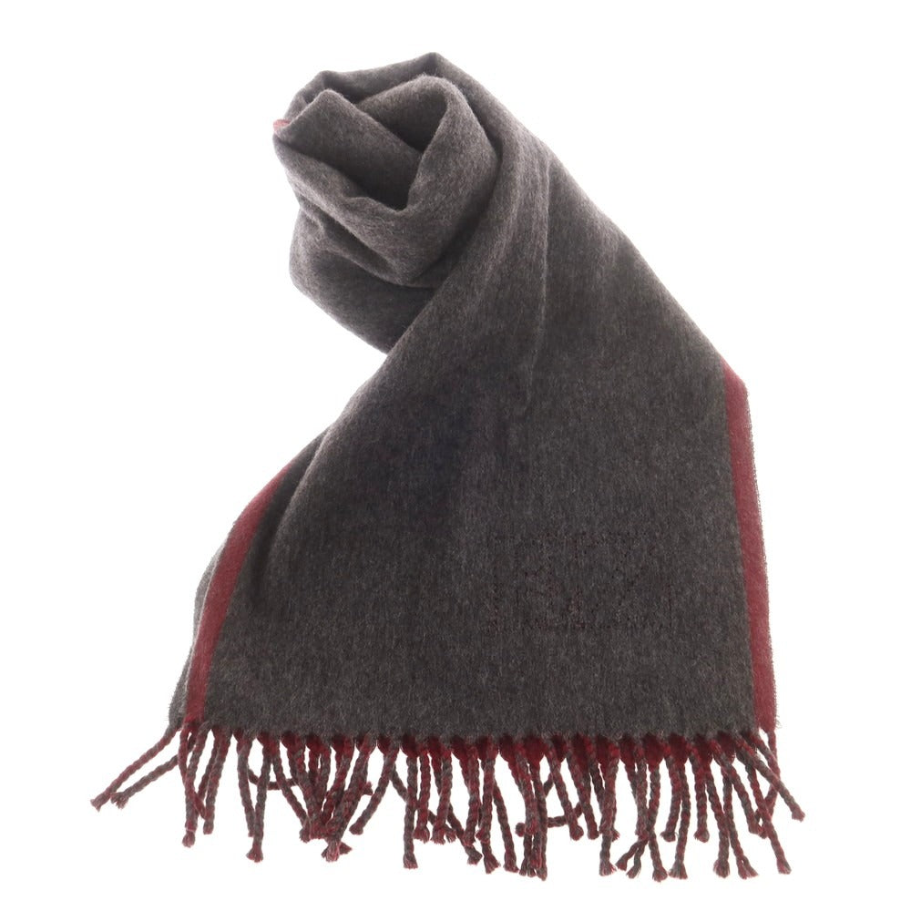 【中古】エルメネジルドゼニア Ermenegildo Zegna カシミヤ マフラー グレーxワインレッド【 状態ランクD 】【 メンズ 】