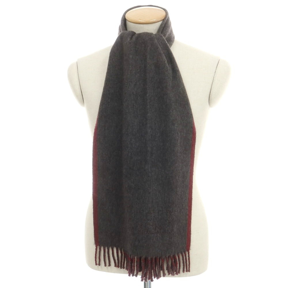 【中古】エルメネジルドゼニア Ermenegildo Zegna カシミヤ マフラー グレーxワインレッド【 状態ランクD 】【 メンズ 】
