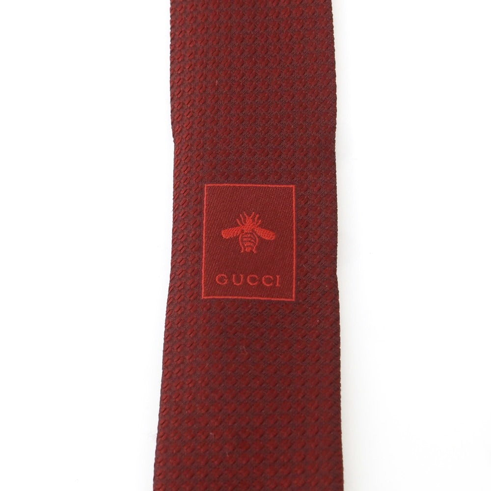 【中古】グッチ GUCCI シルク 無地ネクタイ ワインレッド【 状態ランクA 】【 メンズ 】