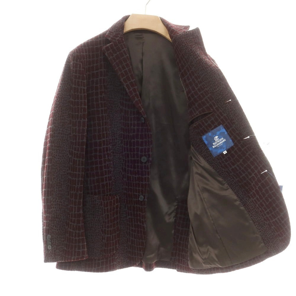 【中古】マウリツィオ バルダサーリ MAURIZIO BALDASSARI ストレッチ ウールポリエステル 3B カジュアルジャケット マルーン系xグレー【 48 】【 状態ランクA 】【 メンズ 】