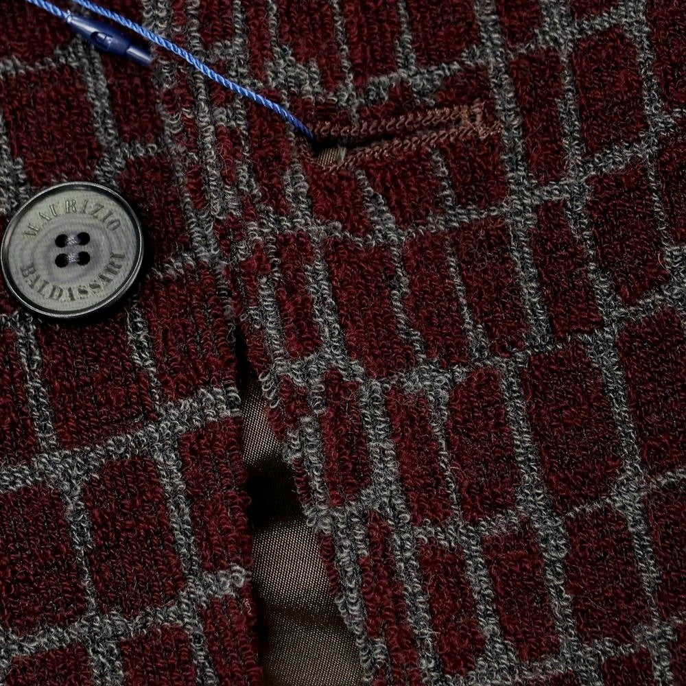 【中古】マウリツィオ バルダサーリ MAURIZIO BALDASSARI ストレッチ ウールポリエステル 3B カジュアルジャケット マルーン系xグレー【 48 】【 状態ランクA 】【 メンズ 】