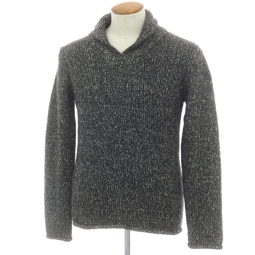 【中古】アルマーニ コレッツォーニ ARMANI COLLEZIONI アルパカウールナイロン ショールカラー プルオーバーニット ブラックxホワイト【 48 】【 状態ランクA 】【 メンズ 】