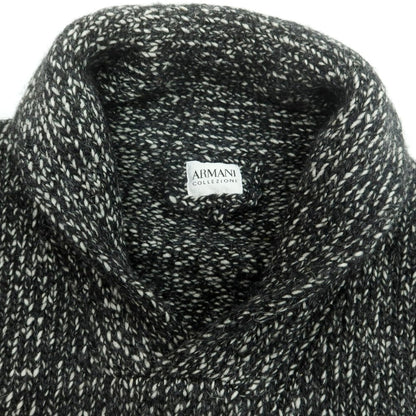 【中古】アルマーニ コレッツォーニ ARMANI COLLEZIONI アルパカウールナイロン ショールカラー プルオーバーニット ブラックxホワイト【 48 】【 状態ランクA 】【 メンズ 】