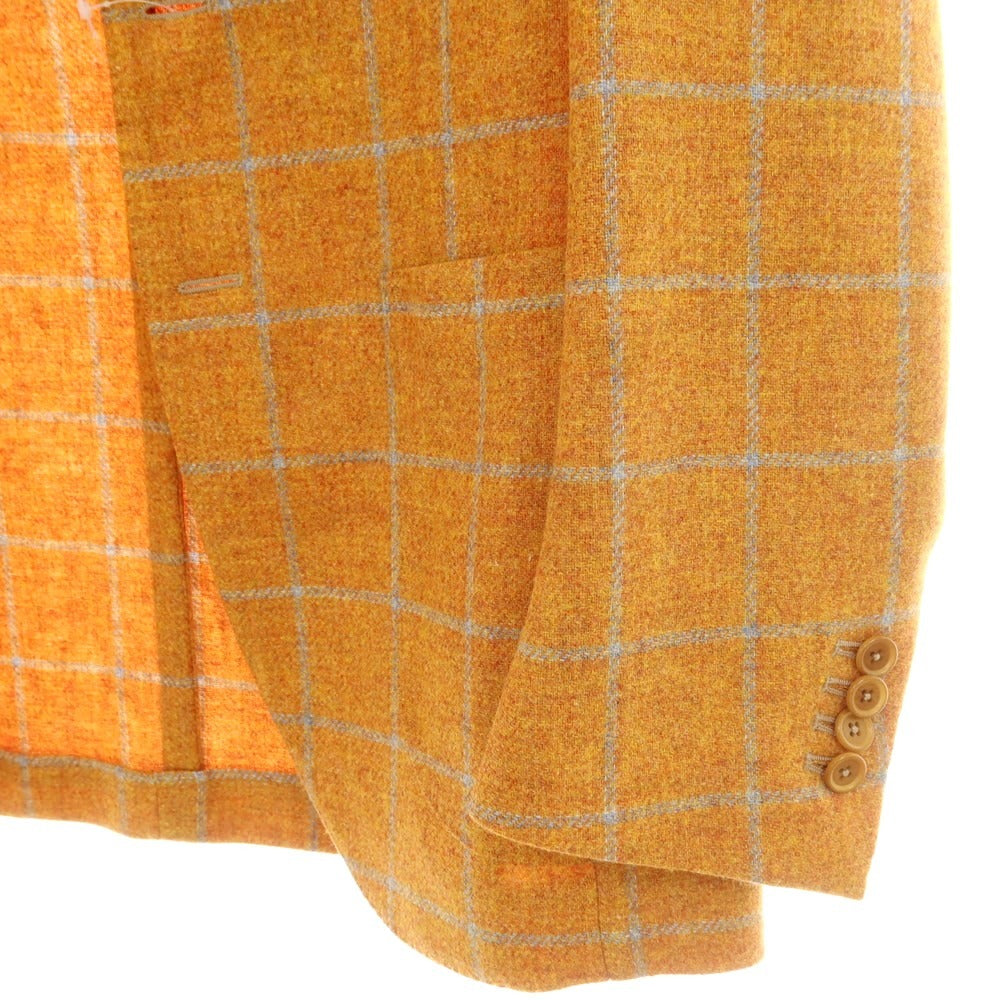 【中古】デペトリロ DE PETRILLO ウール チェック 3B テーラードジャケット オレンジ【 44 Drop8 】【 状態ランクA 】【 メンズ 】