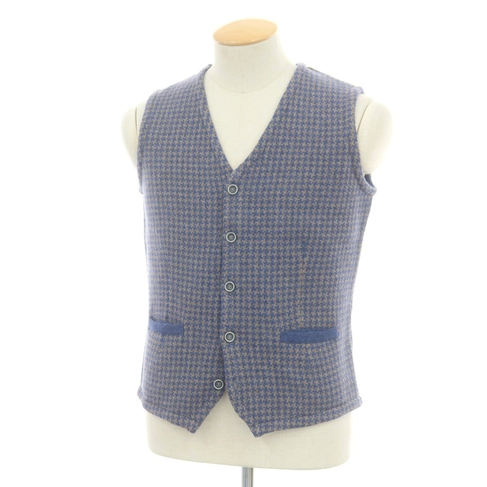 【中古】モルガノ morgano ウールナイロン ハウンドトゥース ジレ ニットベスト ブルーxアッシュブラウン【 44 】【 状態ランクB 】【 メンズ 】
