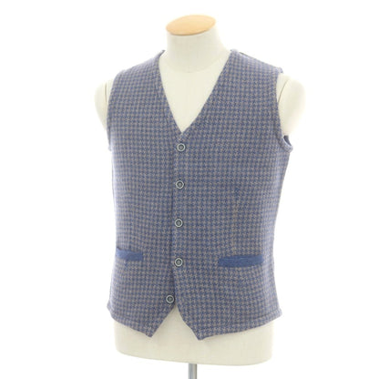 【中古】モルガノ morgano ウールナイロン ハウンドトゥース ジレ ニットベスト ブルーxアッシュブラウン【 44 】【 状態ランクB 】【 メンズ 】