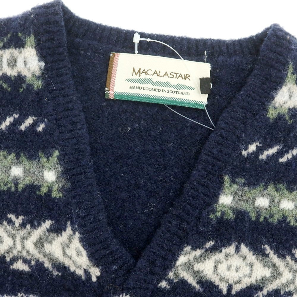 【中古】マカラスター Macalastair ウールナイロン Vネック ニットベスト ネイビー【 38 】【 状態ランクC 】【 メンズ 】