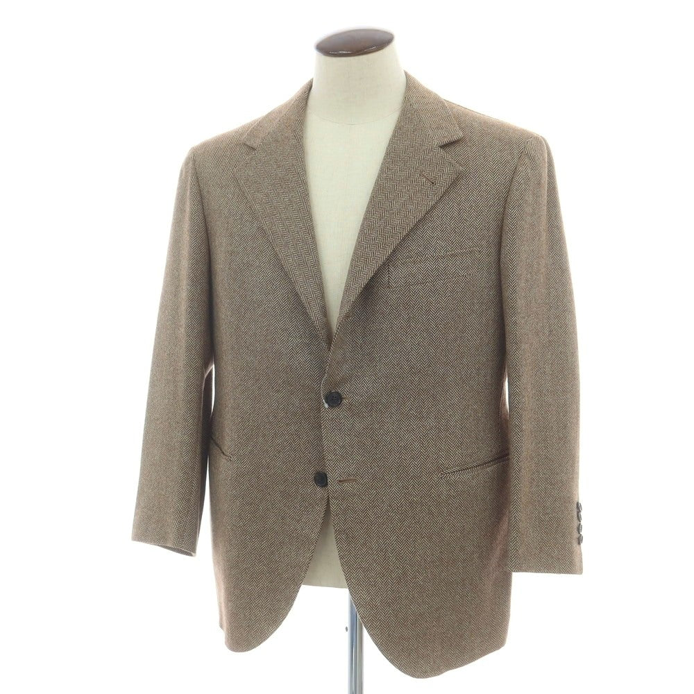 【中古】リベラーノ&amp;リベラーノ LIVERANO&amp;LIVERANO ウール ヘリンボーン 3B テーラードジャケット ブラウンxホワイト【 表記なし（L位） 】【 状態ランクB 】【 メンズ 】