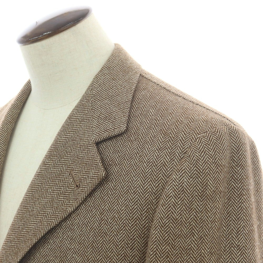 【中古】リベラーノ&amp;リベラーノ LIVERANO&amp;LIVERANO ウール ヘリンボーン 3B テーラードジャケット ブラウンxホワイト【 表記なし（L位） 】【 状態ランクB 】【 メンズ 】