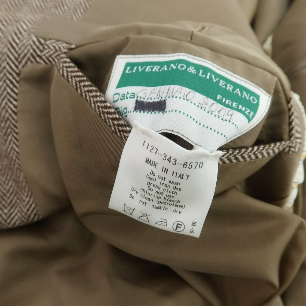 【中古】リベラーノ&amp;リベラーノ LIVERANO&amp;LIVERANO ウール ヘリンボーン 3B テーラードジャケット ブラウンxホワイト【 表記なし（L位） 】【 状態ランクB 】【 メンズ 】