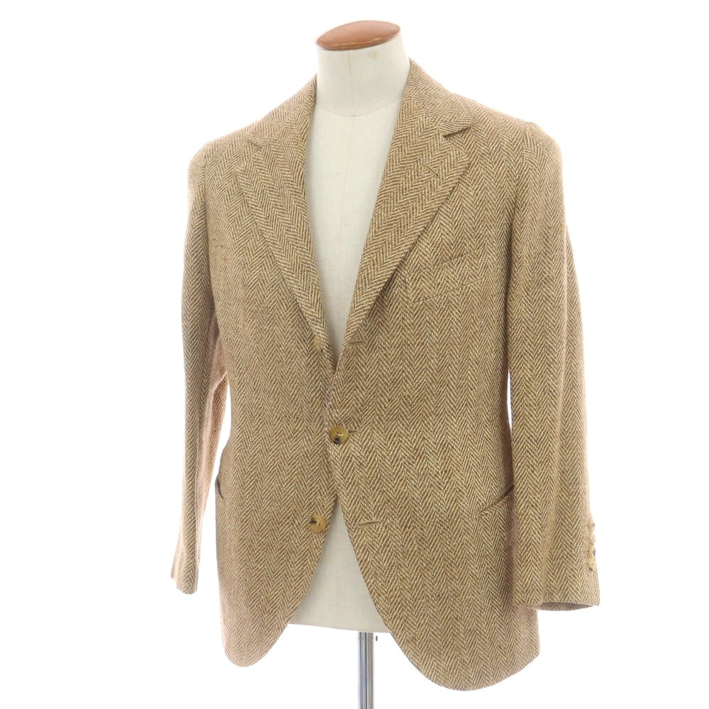 【中古】リベラーノ&amp;リベラーノ LIVERANO&amp;LIVERANO リネン ヘリンボーン 3B テーラードジャケット ベージュxブラウン【 表記なし（M位） 】【 状態ランクB 】【 メンズ 】