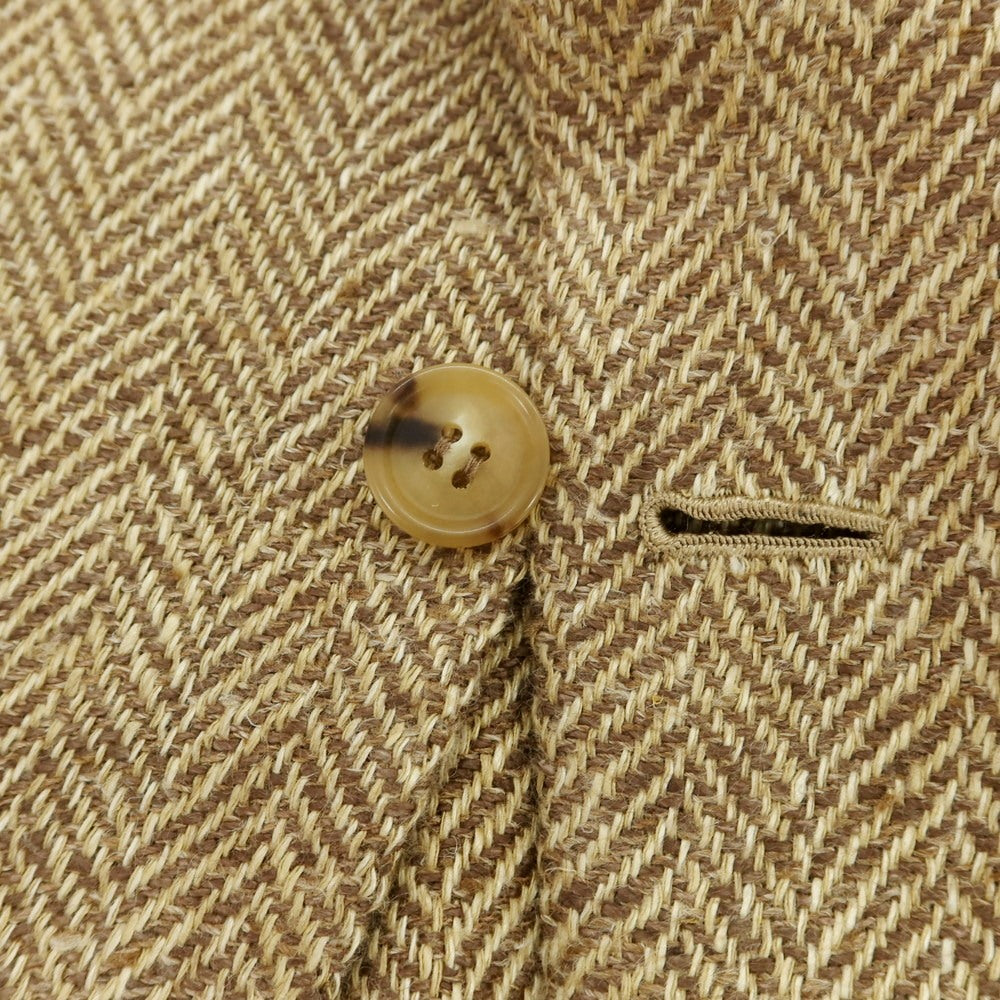 【中古】リベラーノ&amp;リベラーノ LIVERANO&amp;LIVERANO リネン ヘリンボーン 3B テーラードジャケット ベージュxブラウン【 表記なし（M位） 】【 状態ランクB 】【 メンズ 】