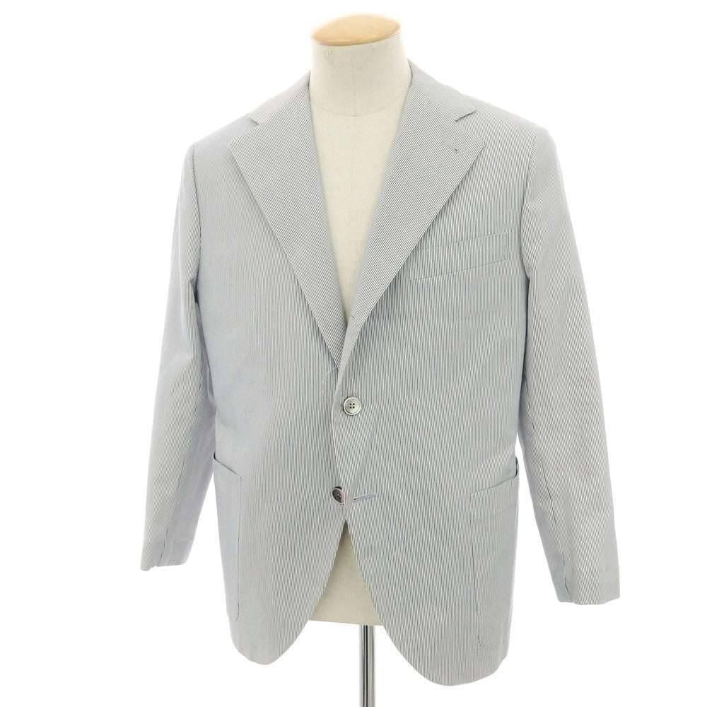 【中古】リベラーノ&amp;リベラーノ LIVERANO&amp;LIVERANO コットン ストライプ 2B テーラードジャケット ブルーxホワイト【サイズ表記なし（S位）】【 状態ランクC 】【 メンズ 】[CPD]