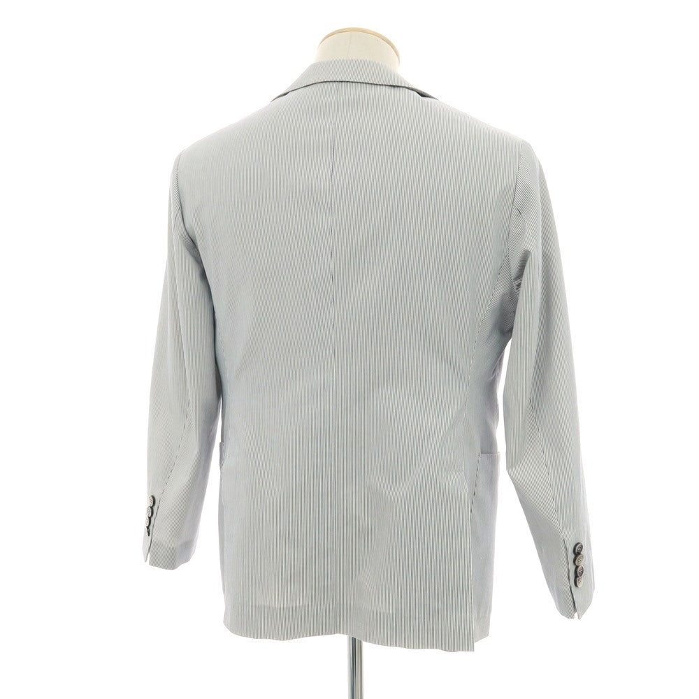 【中古】リベラーノ&amp;リベラーノ LIVERANO&amp;LIVERANO コットン ストライプ 2B テーラードジャケット ブルーxホワイト【サイズ表記なし（S位）】【 状態ランクC 】【 メンズ 】[CPD]