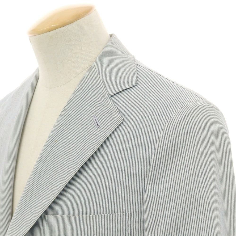 【中古】リベラーノ&amp;リベラーノ LIVERANO&amp;LIVERANO コットン ストライプ 2B テーラードジャケット ブルーxホワイト【サイズ表記なし（S位）】【 状態ランクC 】【 メンズ 】[CPD]