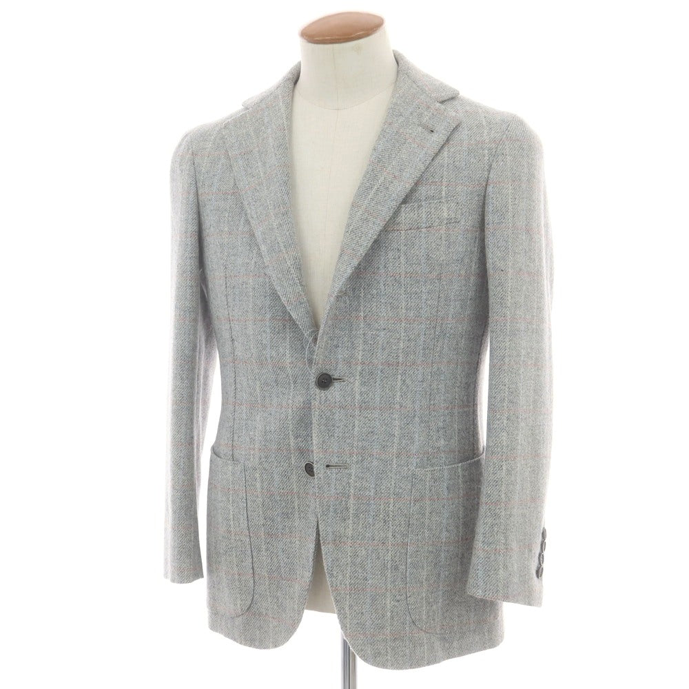 【中古】ルカ ベルディッキオ LUCA VERDICCHIO ウール系 チェック 3B テーラードジャケット ライトグレーxピンク【 表記なし（M位） 】【 状態ランクC 】【 メンズ 】