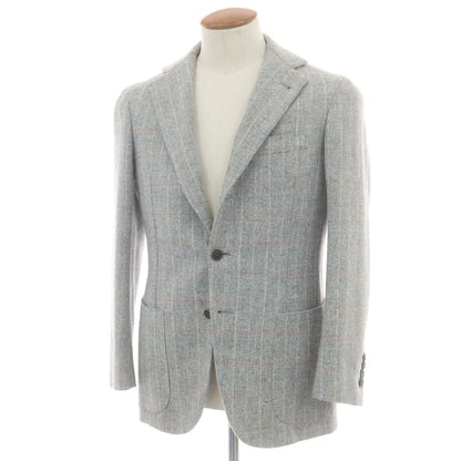 【中古】ルカ ベルディッキオ LUCA VERDICCHIO ウール系 チェック 3B テーラードジャケット ライトグレーxピンク【 表記なし（M位） 】【 状態ランクC 】【 メンズ 】