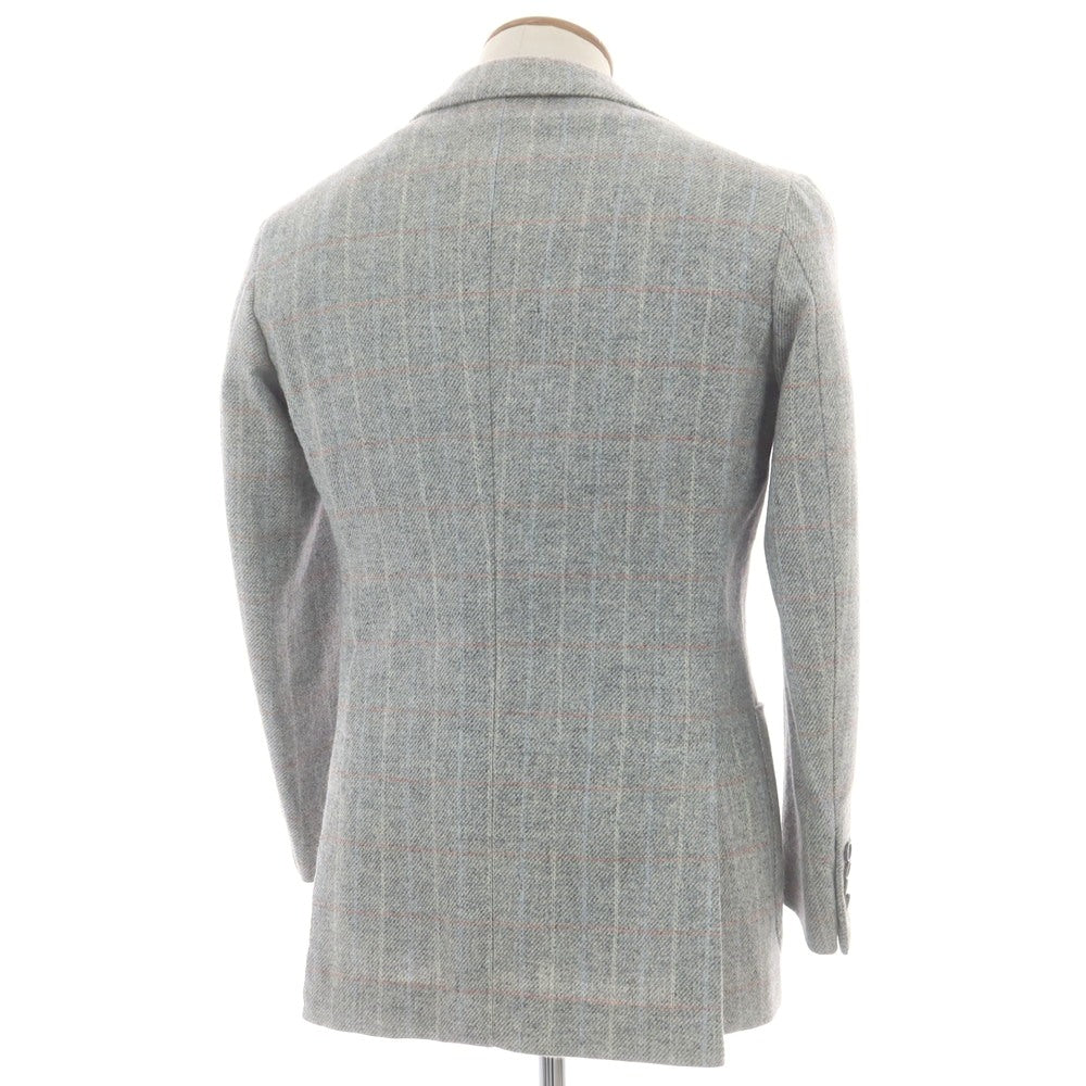 【中古】ルカ ベルディッキオ LUCA VERDICCHIO ウール系 チェック 3B テーラードジャケット ライトグレーxピンク【 表記なし（M位） 】【 状態ランクC 】【 メンズ 】