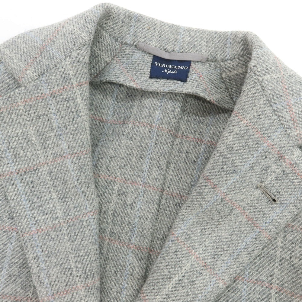 【中古】ルカ ベルディッキオ LUCA VERDICCHIO ウール系 チェック 3B テーラードジャケット ライトグレーxピンク【 サイズ表記なし（M位） 】【 状態ランクC 】【 メンズ 】 [CPD]