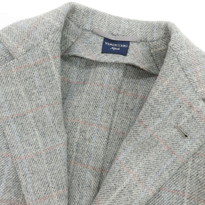 【中古】ルカ ベルディッキオ LUCA VERDICCHIO ウール系 チェック 3B テーラードジャケット ライトグレーxピンク【 表記なし（M位） 】【 状態ランクC 】【 メンズ 】