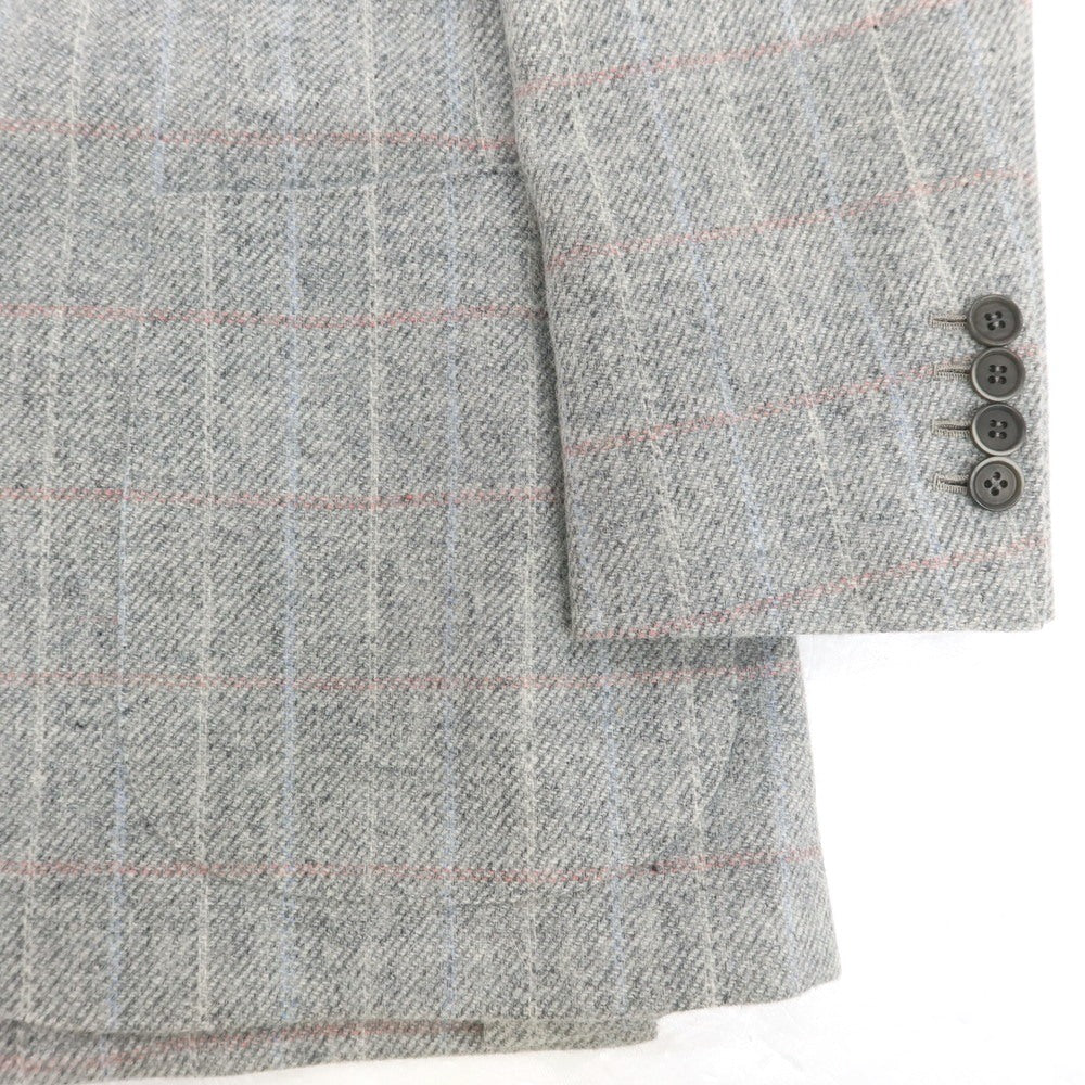 【中古】ルカ ベルディッキオ LUCA VERDICCHIO ウール系 チェック 3B テーラードジャケット ライトグレーxピンク【 表記なし（M位） 】【 状態ランクC 】【 メンズ 】