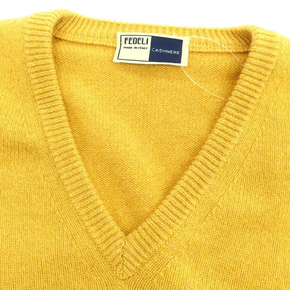 【中古】フェデーリ FEDELI カシミヤ Vネック プルオーバーニット イエロー【 52 】【 状態ランクB 】【 メンズ 】