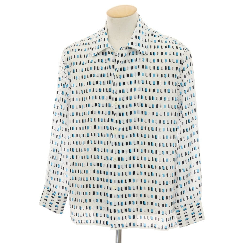 【中古】マンド Mando セルロースキュプラ 総柄 プリント カジュアルシャツ ホワイトxブルー【サイズ1】【 状態ランクA 】【 メンズ 】