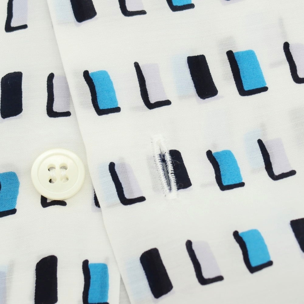 【中古】マンド Mando セルロースキュプラ 総柄 プリント カジュアルシャツ ホワイトxブルー【サイズ1】【 状態ランクA 】【 メンズ 】