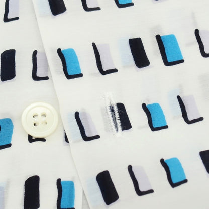 【中古】マンド Mando セルロースキュプラ 総柄 プリント カジュアルシャツ ホワイトxブルー【サイズ1】【 状態ランクA 】【 メンズ 】