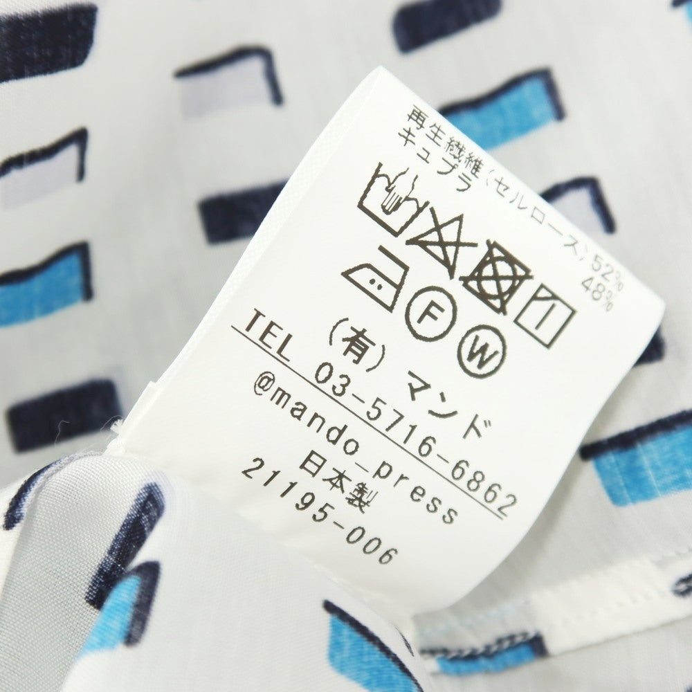 【中古】マンド Mando セルロースキュプラ 総柄 プリント カジュアルシャツ ホワイトxブルー【サイズ1】【 状態ランクA 】【 メンズ 】